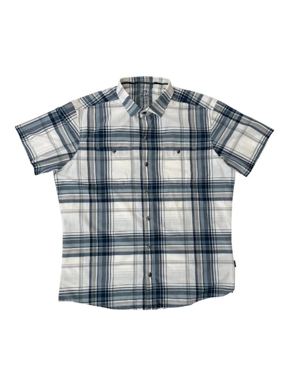 Kühl Styk Short Sleeve Shirt | White Blue Plaid | Men's Large | Pre-Owned